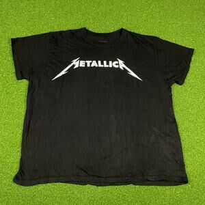 Metallica Mens Black Spell Out Rock Band Music Concert T-Shirt Sz 2XL